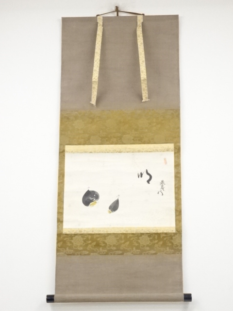 JAPANESE HANGING SCROLL / HAND PAINTED / CHESTNUT